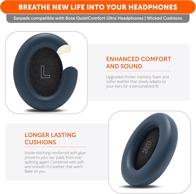 WC PadZ QC Ultra – Upgraded Replacement Earpads Compatible with Bose QuietComfort Ultra Gen 1 & Gen 2 by Wicked Cushions | Enhanced Comfort, Thickness & Durability | Lunar Blue - Image 4